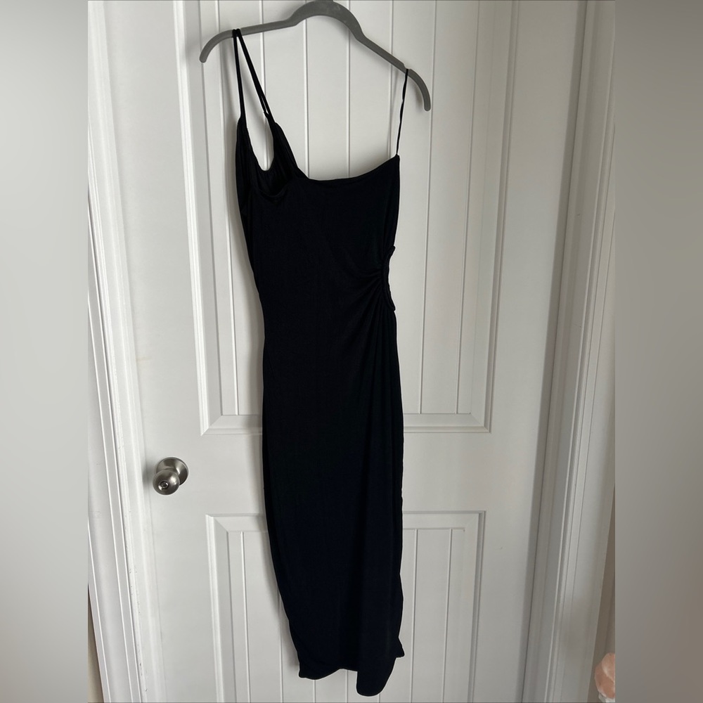 NWT Misha Collection Black X Revolve Vanina One Shoulder Side cut Dress Size 8 - Picture 7 of 13